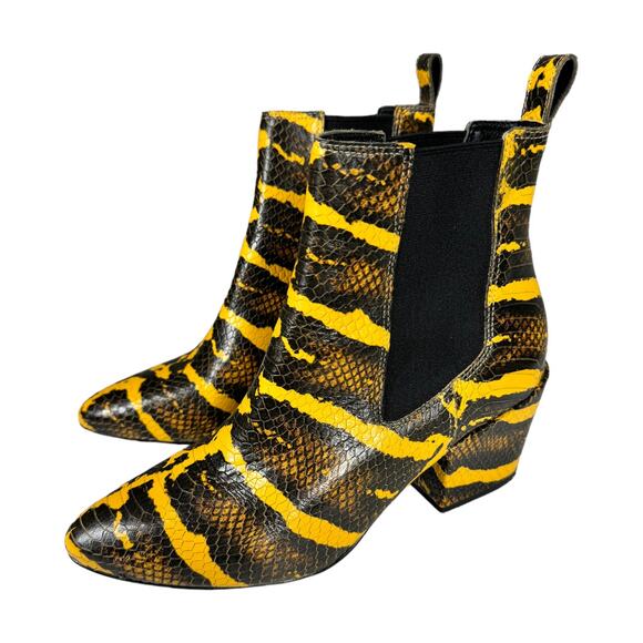 Coconuts Matisse Morgan Booties 7 Leather Snake Animal Print Yellow Black Edgy - Picture 1 of 8